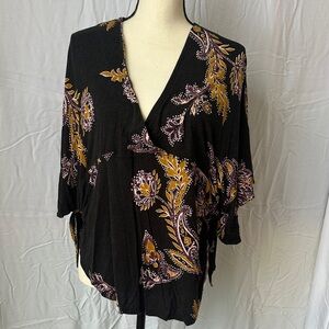 Free People Black and Purple Floral Beachy coverup with Tie Sides